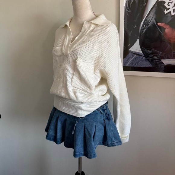 VTG Carole Little White Ivory Cableknit Acrylic Pullover V Neck Collared Sweater - Picture 2 of 4